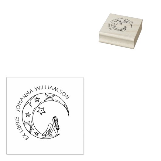 Girl On The Moon Custom Name Library Book Rubberstempel (Gestempeld)