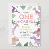 Girl One A Saurus Dinosaur 1st Birthday Invitation (Devant)