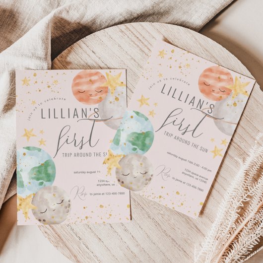 Girl Outer Space First Birthday Kaart