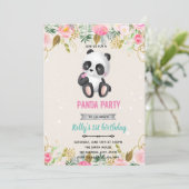 Girl panda flower-uitnodiging kaart (Staand voorkant)