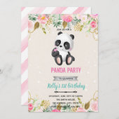 Girl panda flower-uitnodiging kaart (Voorkant / Achterkant)