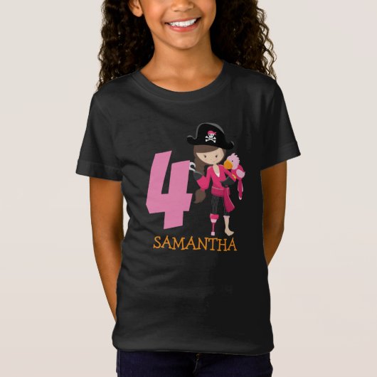 Girl Parrot 4e anniversaire fête pirate T-shirt (Devant)