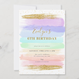 Girl Pastel Arc en Ciel 6e anniversaire Invitation