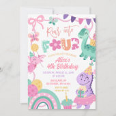 Girl Pastel Dinosaur 4th Birthday invitation (Devant)