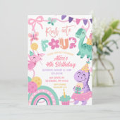 Girl Pastel Dinosaur 4th Birthday invitation (Debout devant)