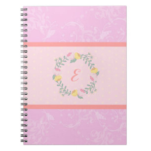 Girl Pastel Pink en Lavender Floral Monogram Notitieboek