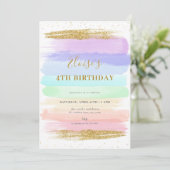 Girl Pastel Rainbow 4th Birthday Invitation (Debout devant)