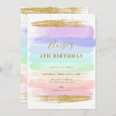 Girl Pastel Rainbow 4th Birthday Invitation (Devant / Derrière)