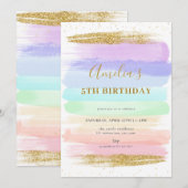 Girl Pastel Rainbow 5th Birthday Invitation (Devant / Derrière)