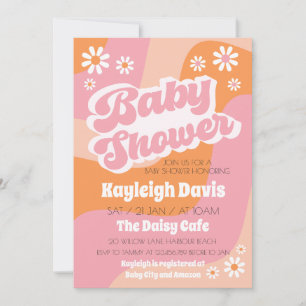 Girl Peace Retro Groovy 70s Baby shower Uitnodigin Kaart