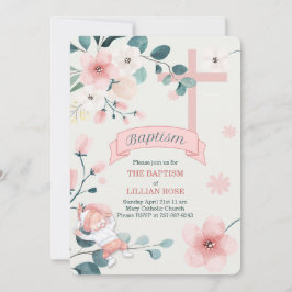 Girl Peach Christelijk Cross Baptisme Kaart