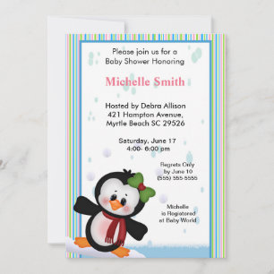 Girl Penguin Baby shower Invitation Kaart