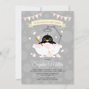 Girl Penguin Baby shower Invitation Kaart