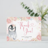 Girl Penguin Winter Snowflake Hartelijk dank Bedankkaart (Staand voorkant)