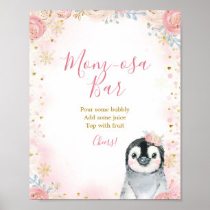 Girl Penguin Winter Snowflake Momosa Bar Poster