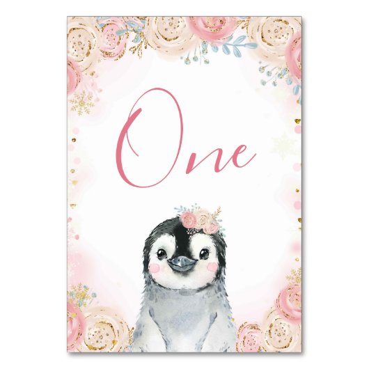 Girl Penguin Winter Snowflake Table Number Kaart (Achterkant)