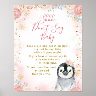 Girl Penguin Winter Snowflake Zeg geen Baby-kaart Poster