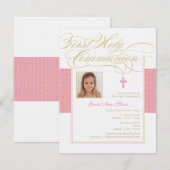 Girl Photo First Communication - Roze Kaart (Voorkant / Achterkant)