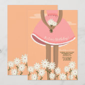 Girl Pick Flowers Birthday Party Kaart (Voorkant / Achterkant)