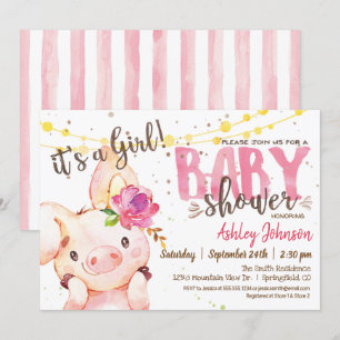 Girl Pig Baby shower Boerderij nodigt Boerderij ui Kaart