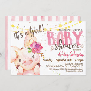 Girl Pig Baby shower ferme invitation ferme