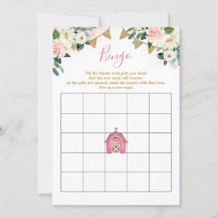 Girl Pink Boerderij Baby shower Bingo Game Kaart