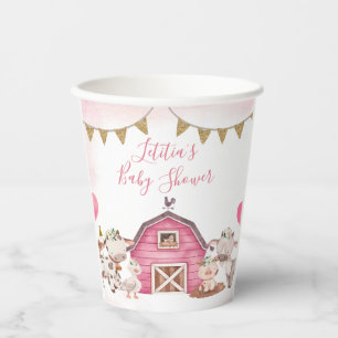 Girl Pink Boerderij Baby shower Cup Papieren Bekers
