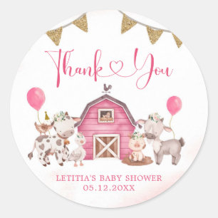 Girl Pink Boerderij Baby shower Dank je Sticker