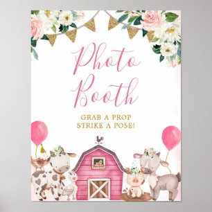 Girl Pink Boerderij Baby shower Foto Booth Sign Poster