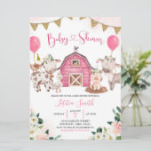 Girl Pink Boerderij Baby shower Kaart (Staand voorkant)
