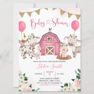 Girl Pink Boerderij Baby shower Kaart