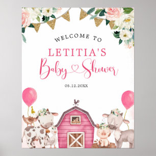 Girl Pink Boerderij Baby shower Welkomstteken Poster
