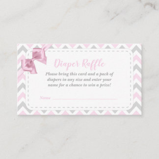 Girl Pink Bow Baby shower Diaper Raffle Card Informatiekaartje