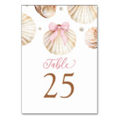 Girl Pink Bow Shell Baby Shower Table Number Kaart (Voorkant)