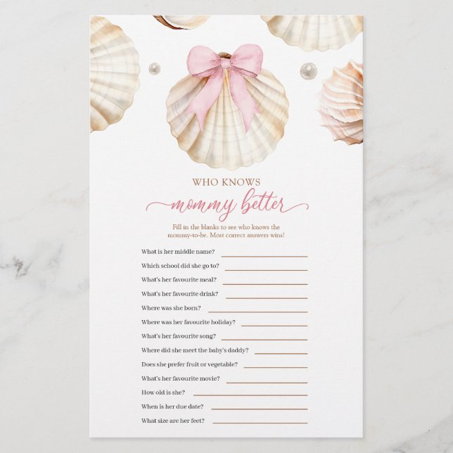 Girl Pink Bow Shell Who Knows Mommy Better (Voorkant)