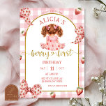 Girl Pink Bow strawberry berry sweet invitation<br><div class="desc">Girl Pink Bow Strawberry Berry Sweet Birthday invitation,  Girl Berry First Birthday Invite,  Editable Kids First Birthday Party</div>