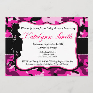 Girl Pink Camouflage Baby shower Uitnodiging