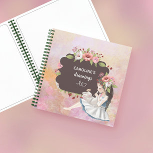 Girl Pink Flowers Kinder Sketchbook Notitieboek