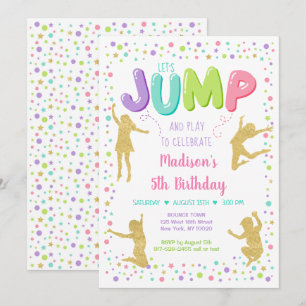 Girl Pink Gold Rainbow Jump Bounce Birthday Kaart