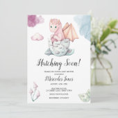 Girl Pink Hatching Dragon Hatching Soon Uitnodigin Kaart (Staand voorkant)