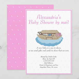 Girl Pink Noah Ark Baby shower per post Uitnodigin Kaart