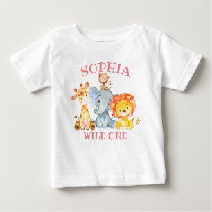 Girl Pink Oerwoud Animals Wild One Birthday Cute