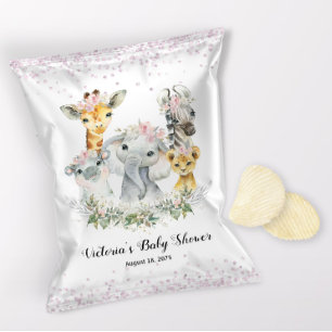 Girl Pink Safari Baby shower Chip Bag Wrapper Flyer