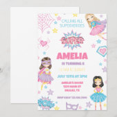 Girl Pink Superhero Invitation d'anniversaire (Devant / Derrière)