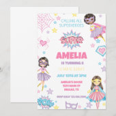Girl Pink Superhero Invitation d'anniversaire (Devant / Derrière)