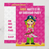 Girl Pirate Captain Party Invite Kaart (Voorkant / Achterkant)