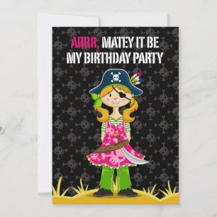 Girl Pirate Captain Party Invite Kaart