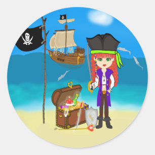 Girl Pirate met Treasure Chest Stickers