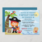 Girl Pirate Party Birthday-uitnodigingen Kaart (Voorkant / Achterkant)