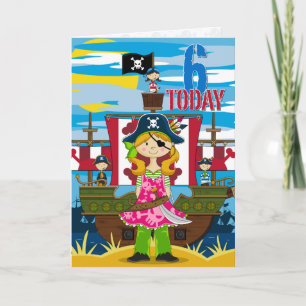 Girl Pirate Ship Scene 6e Verjaardag Kaart